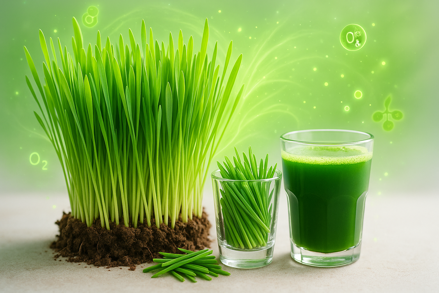 Wheatgrass: Chlorophyll-rich superfood that supports immune function and cellular oxygenation.